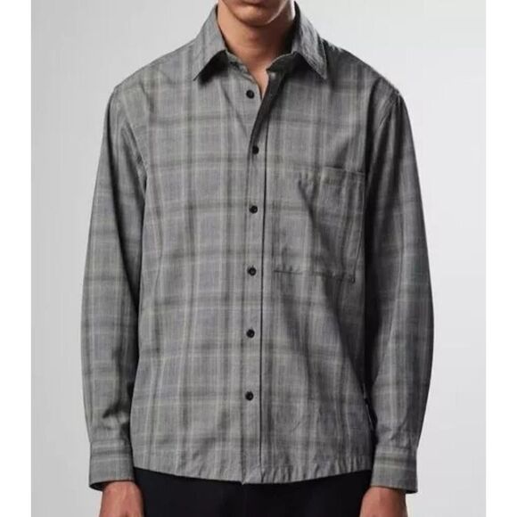 NN07 No Nationality Hans Shirt Gray Check Plaid Button Front, Preppy | L EUC - Picture 1 of 12